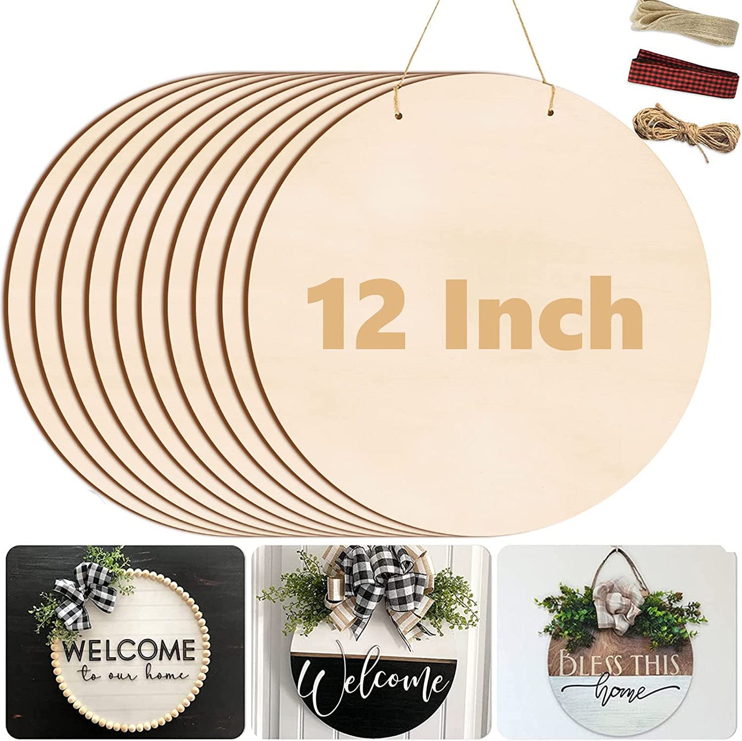 12 Inch Wood Circles for Crafts, 5Pcs Unfinished Wood Crafts, DIY Wood Rounds for Cricut Projects, Door Hanger, Wood Burning, Painting, Independence Day Decor, Holiday Home Decorations (5PCS)