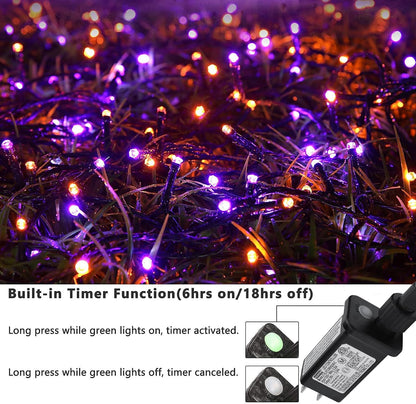 Orange Purple Halloween Lights 174FT 500 LED Halloween String Lights with 8 Modes Timer Waterproof Plug-In Orange Purple String Lights for Indoor Outdoor Halloween Decorations