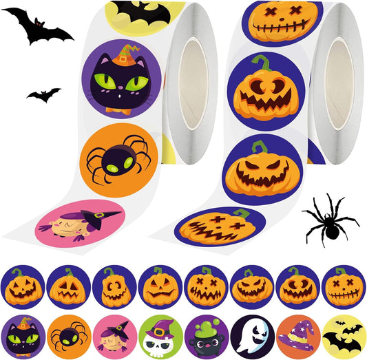 Halloween Party Favors - 1000 PCS Halloween Stickers - Halloween Pumpkin Bat Spider Stickers Roll,16 Colors and Designs - Kids Halloween Games Treats Crafts Gifts Party Supplies[Halloween Decorations]