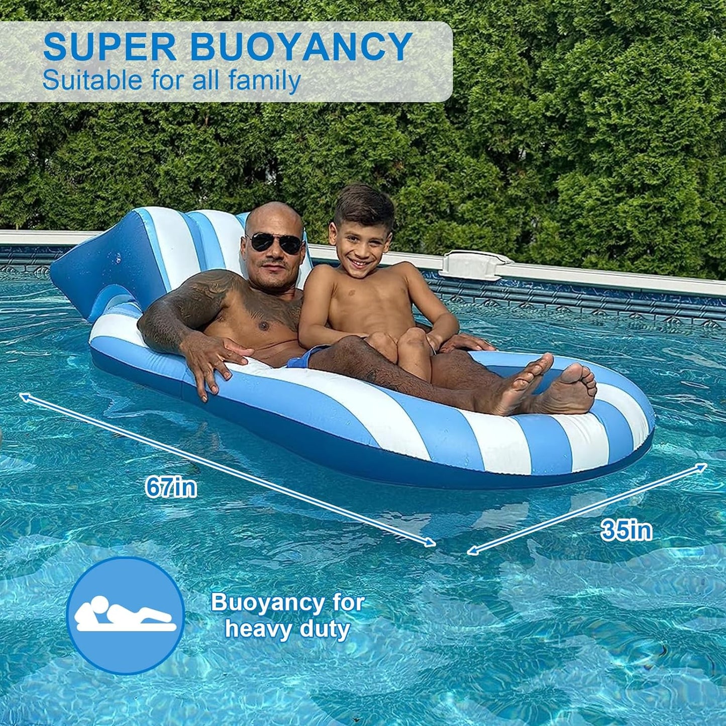 Pool Floats Adult Size, Inflatable Rafts Pool Lounger with Headrest & Cup Holder, Large Pool Floaties for Adult Heavy Duty Swimming Pool, Beach & Lake Sunbathing