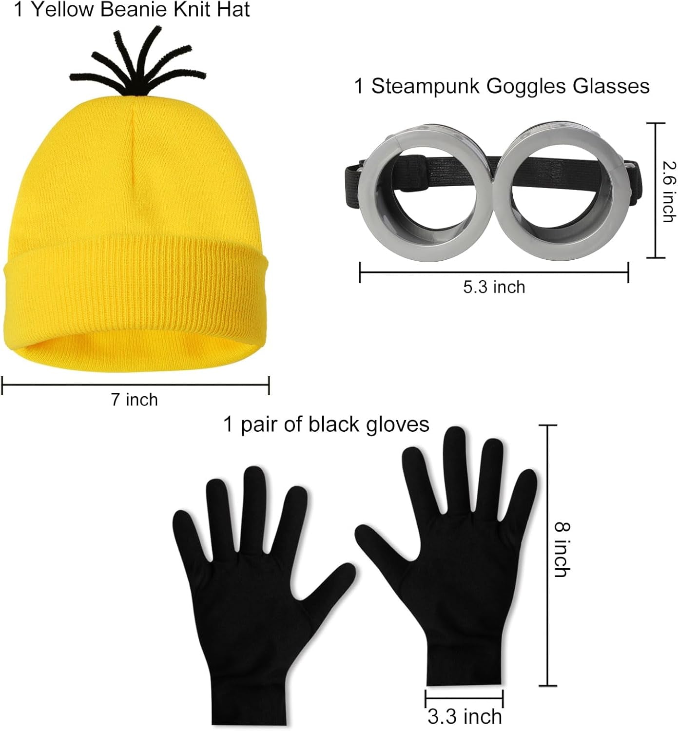 Halloween Costume Accessories Adult,Goggles Glasses/Yellow Beanie/Gloves for Men Women Cosplay Party Set