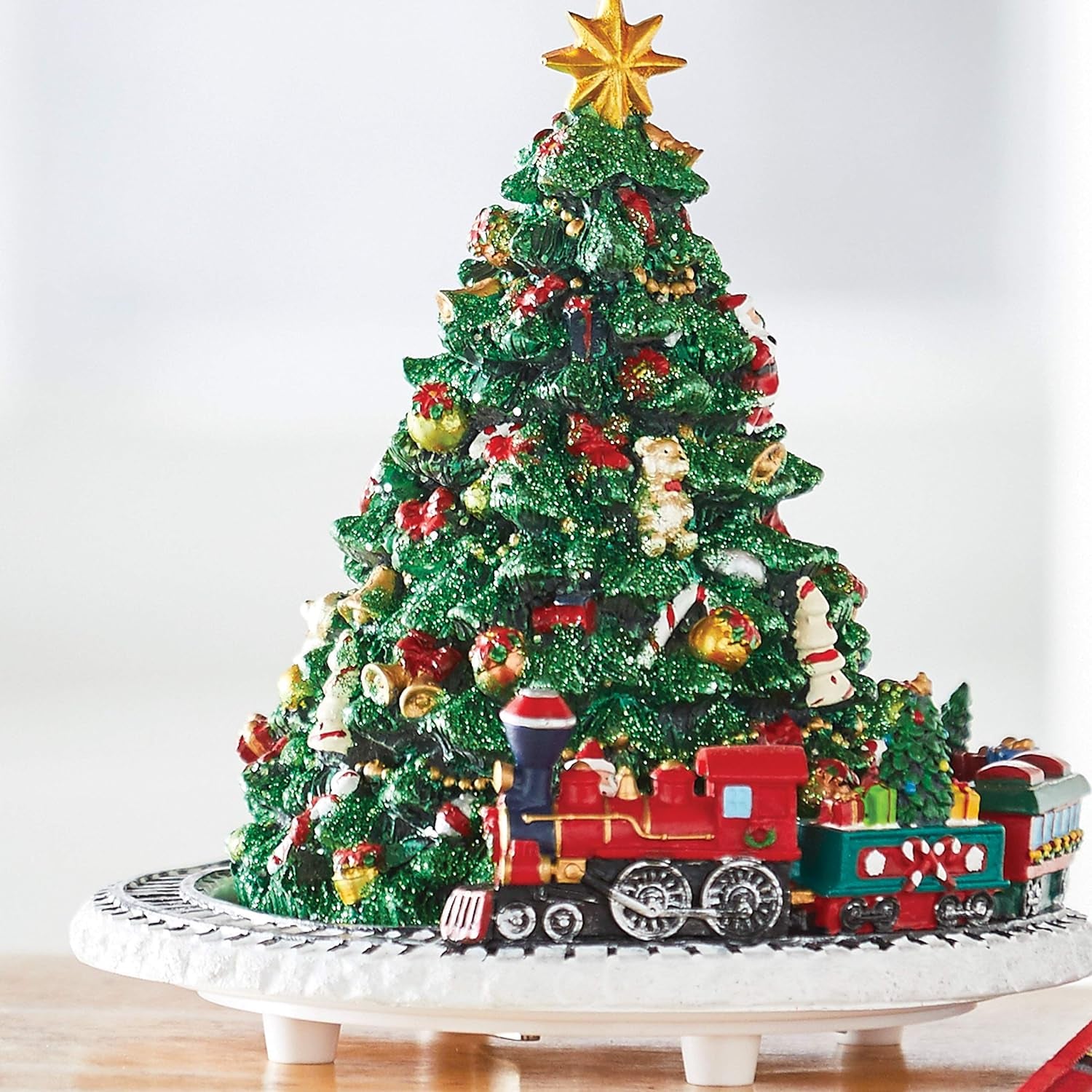 Animated Musical Green Christmas Tree with Train 6.25 Inch