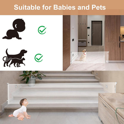 Retractable Baby Gate, Extra Wide Baby Gate for Large Opening Stairs, Doorway, Hallways, Adjustable Extra Long Retractable Gate Pet Gates for Dogs Mesh Child Gate, Indoor, Outdoor (118-White)