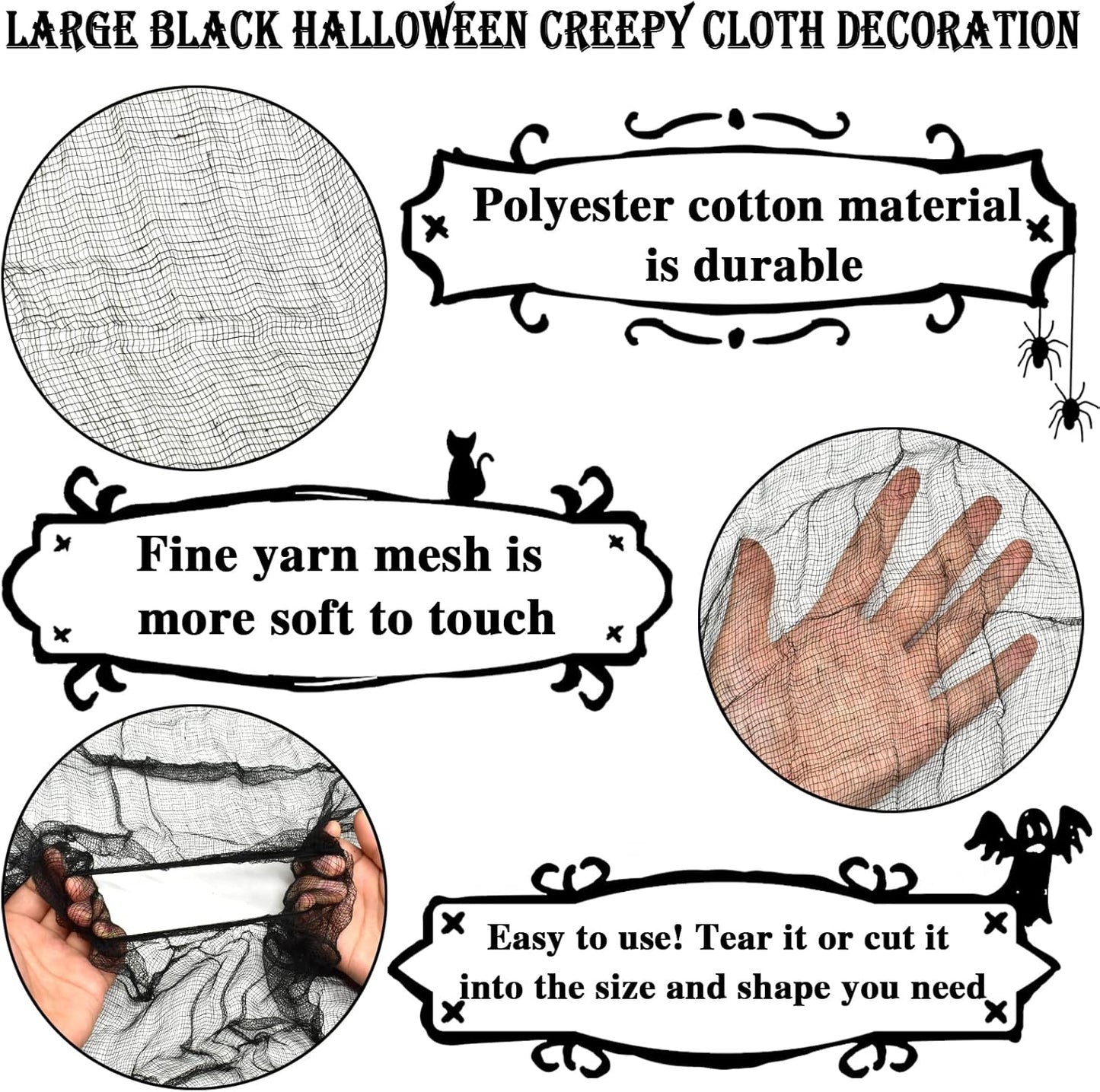6 Pack Grey Halloween Creepy Cloth 30 X 75 Inch Halloween Decoration Spooky Scary Gauze Cloth Black Cheesecloth for Halloween Party Supplies Outdoor Yard Home Wall Doorways
