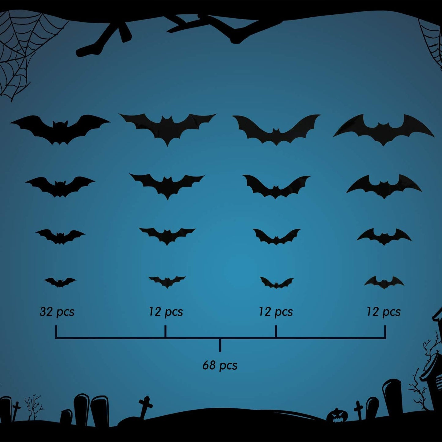 68Pcs Bat Wall Decor