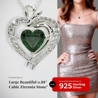 925 Sterling Silver Heart Necklace   Birthstone Elegant Pendant for Women