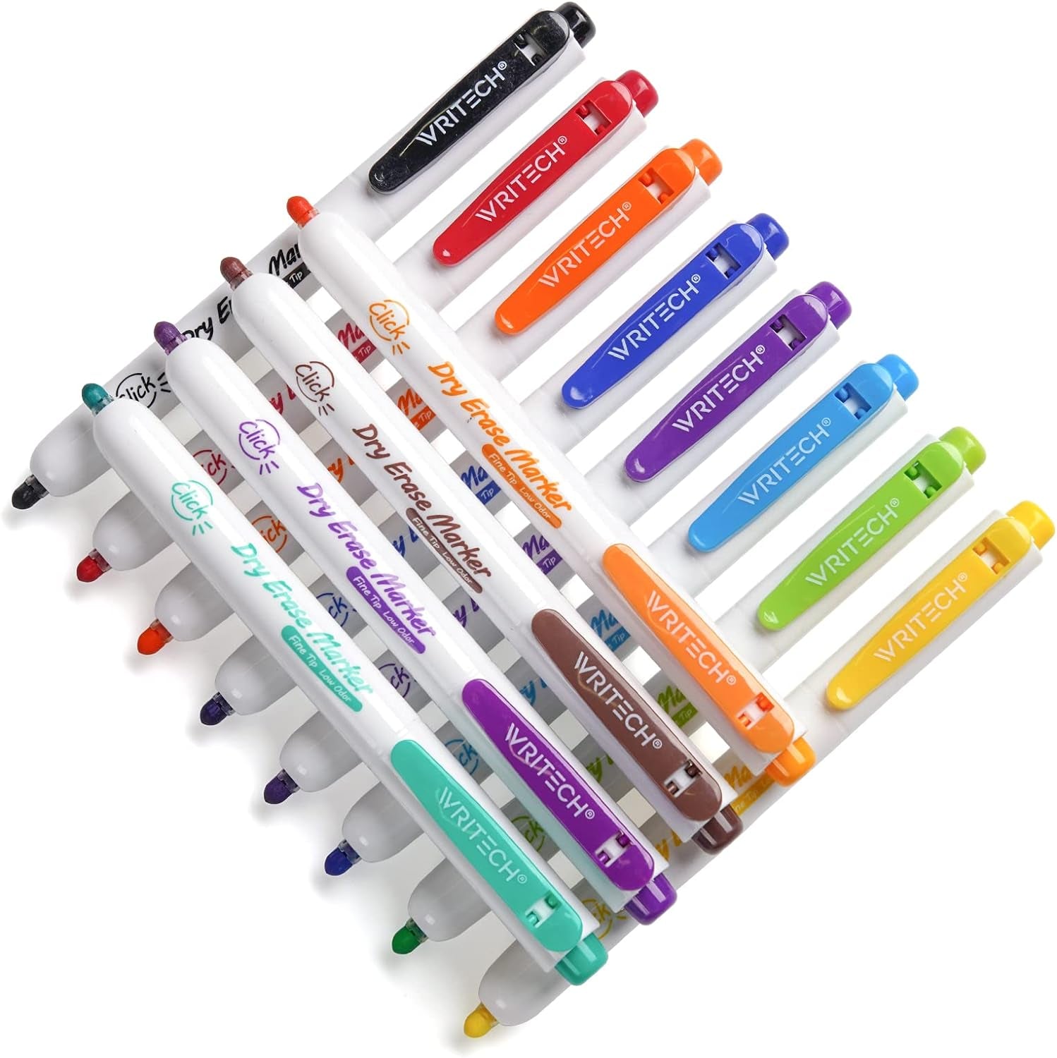 Retractable Dry Erase Markers: Fine Tip Assorted Colors Low Odor Multi Colored Set Kid Adult Refillable Clickable Multicolor Thin Point Whiteboard Marker Bulk 12Ct No Bleed Smear