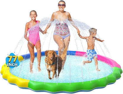 Non-Slip Splash Pad for Kids and Dog, Thicken Sprinkler Pool Summer Outdoor Water Toys - Fun Backyard Fountain Play Mat for Baby Girls Boys Children or Pet Dog (67 Inch, Blue&Blue)