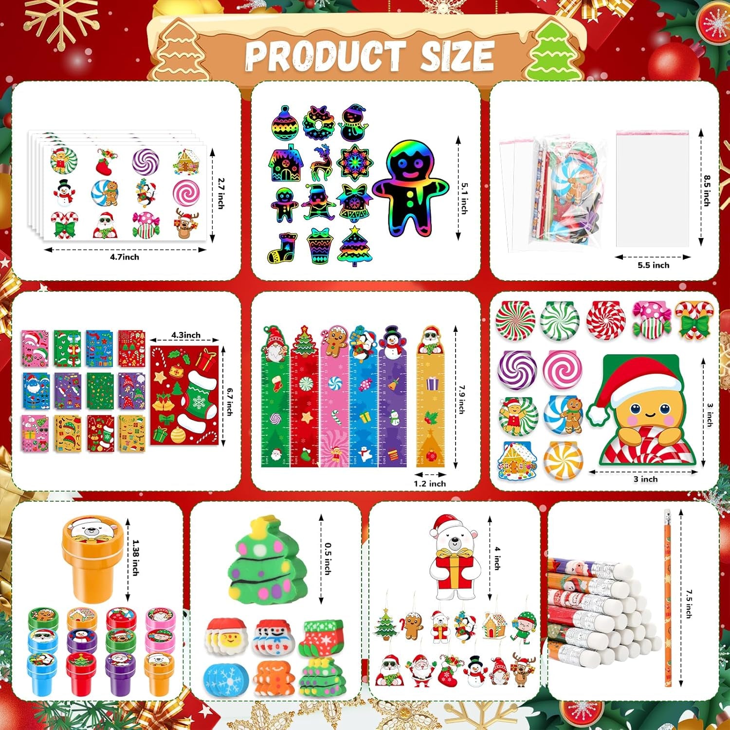 Christmas School Stationery Set Party Favors Xmas Classroom Gift Prizes Bulk for Students Kids Holiday Stockings Pinata Filler Christmas School Goodie Bag Stuffers Decor（12Set Gingerbread）