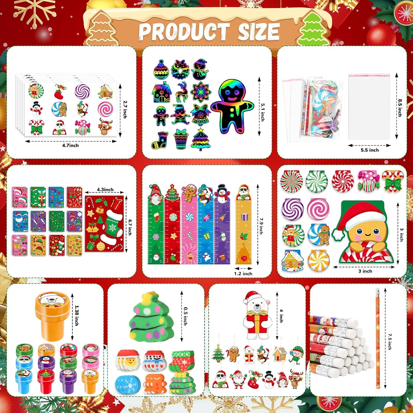 Christmas School Stationery Set Party Favors Xmas Classroom Gift Prizes Bulk for Students Kids Holiday Stockings Pinata Filler Christmas School Goodie Bag Stuffers Decor（48Set Christmas）