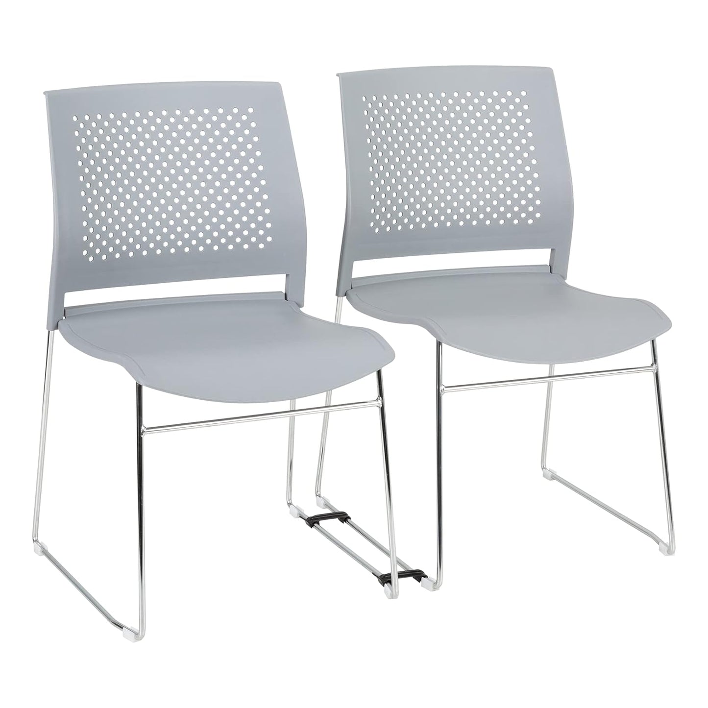 Chrome Sled Base Office Stack Chair with Perforated Seatback (Pack of 5), Gray