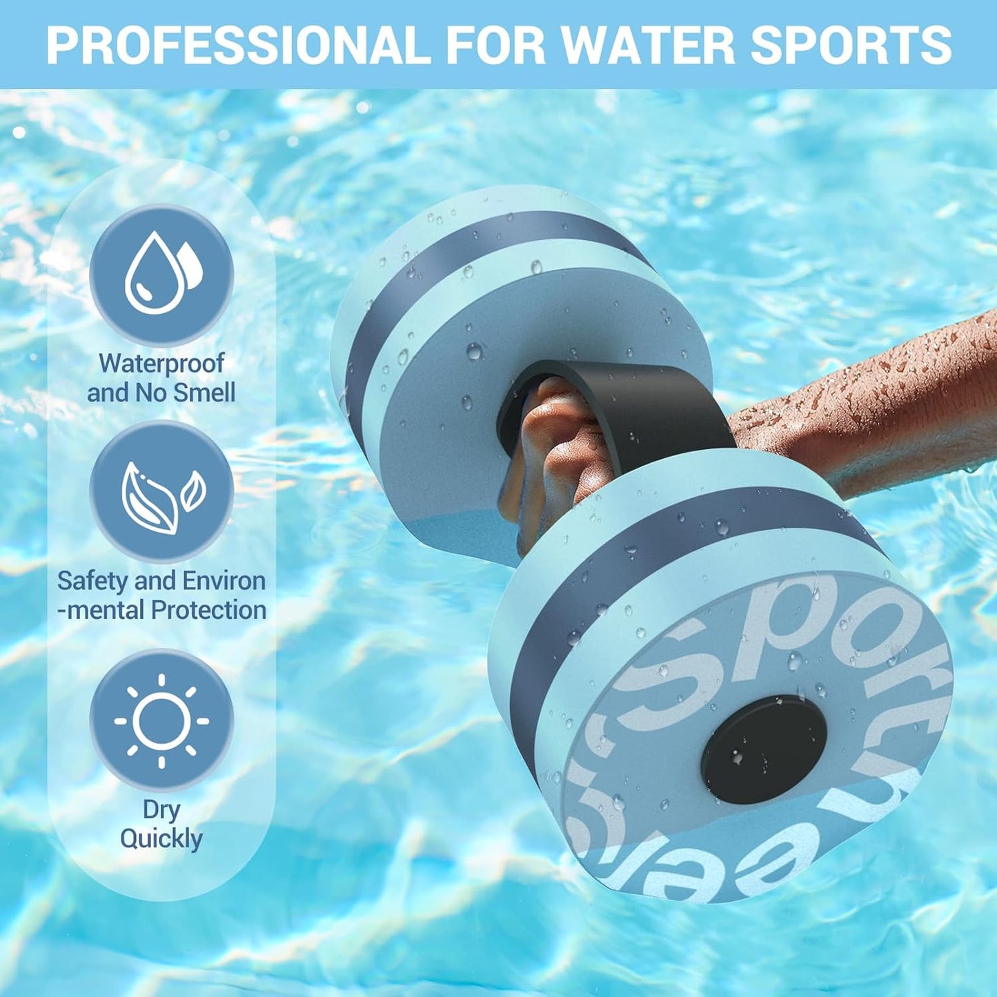 Water Aerobics Pool Exercise Equipment:  Water Workout Combo Set Includes High Density Water Dumbbell Aqua Belt Water Ankle Weights for Aquatic Therapy Pool Fitness Water Exercise