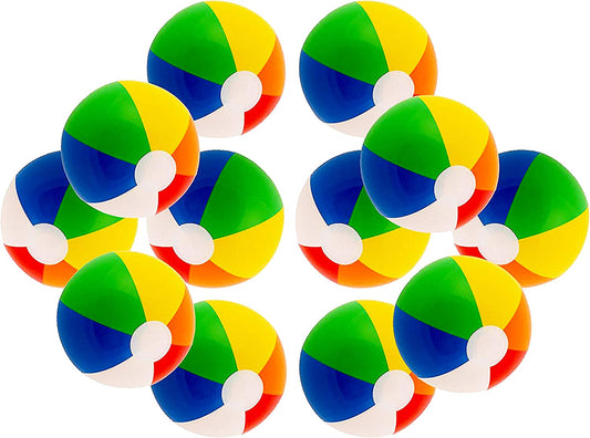 12" Rainbow Colored Party Pack Inflatable Beach Balls - Beach Pool Party Toys (12 Pack)