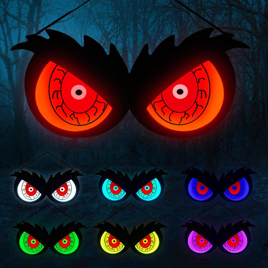 Halloween Decorations Spooky Eyes Lights, 23.6 Inch Large Wooden Halloween Eyes Lights with 7 Color Modes, Battery/Usb-Powered, Super Bright Realistic Owl Eyes for Indoor Outdoor Halloween Décor