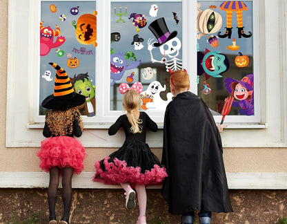 N/C Halloween Window Clings for Kids Halloween Gel Window Clings Double Sided 10 Sheets Halloween Window Clings for Glass Windows Cute Halloween Window Clings Large for Window