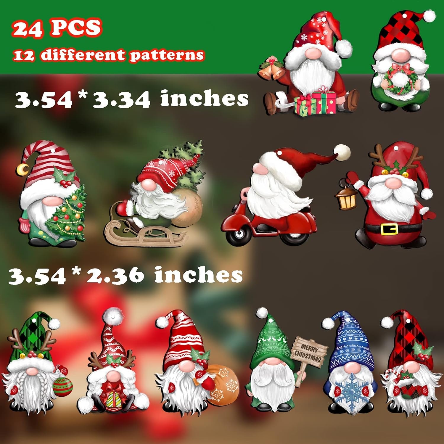 24 Pieces Christmas Gnome Wooden Hanging Ornaments, Wood Hanging Decor for Christmas Tree Decoration Gnome Santa Doll Wooden Hanging Craft Gnome Elf Party Supplies