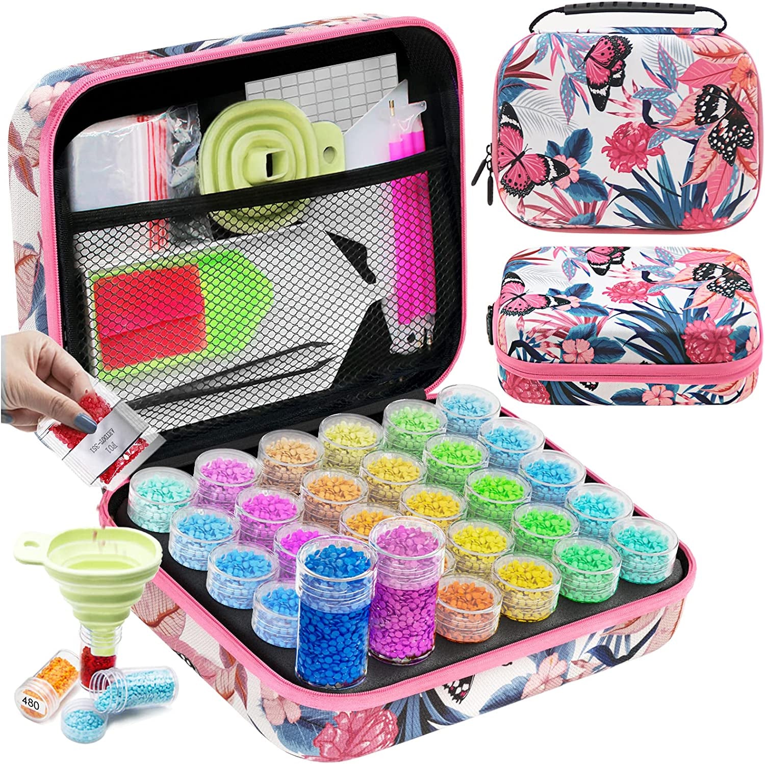 Diamond Painting Storage Boxes, 60 Slots Bead Storage with 5D Diamond Art Accessories and Tools Kit