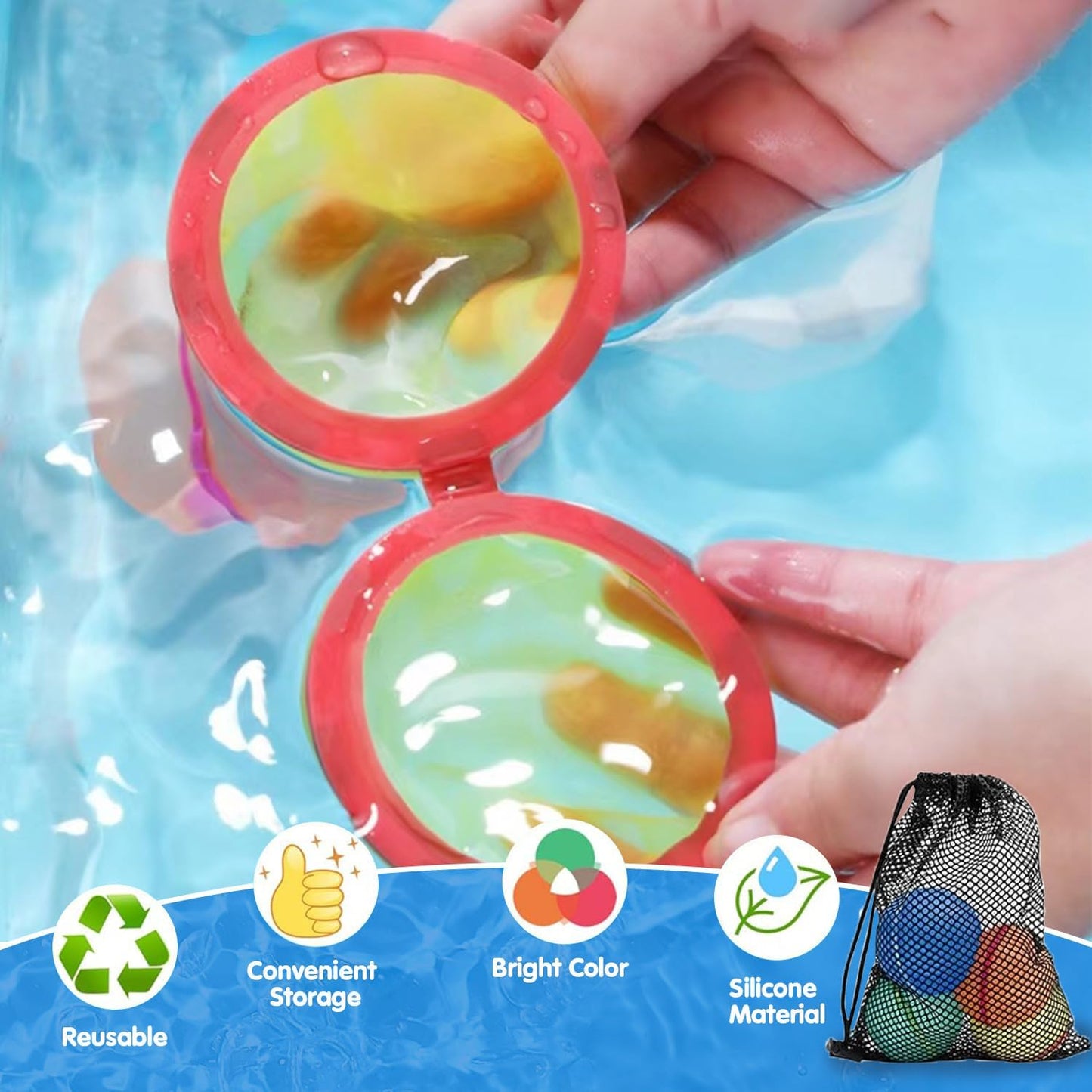 Reusable Water Balloons for Kids,24 PCS Magnetic Refillable Latex-Free Silicone Water Bomb with Mesh Bag, Summer Toys Beach Toys Swimming Pool Party Supplies Bath Toy Outdoor Idea Gift for Kids