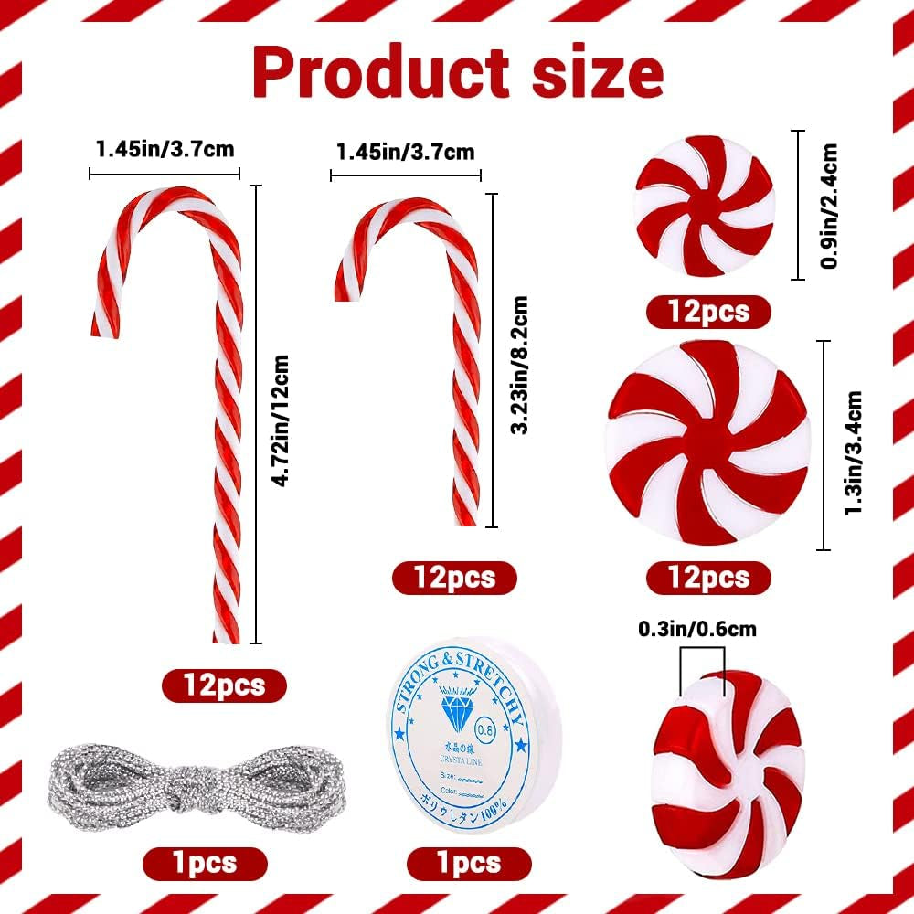 XIIMISHOP 12PCS Glitter Candy Cane Ornaments, Christmas Tree Decorations Polymer Clay Peppermint Holiday Party Home Decor