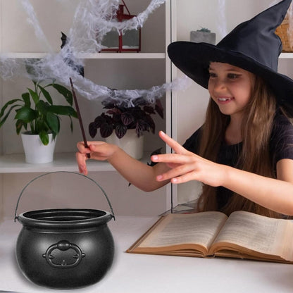 7.5" Halloween Plastic Cauldron, Black Candy Bowl, Large Witch Cauldron Pot Bucket for Halloween Decorations Trick or Treat Holder, Party Supplies Centerpiece