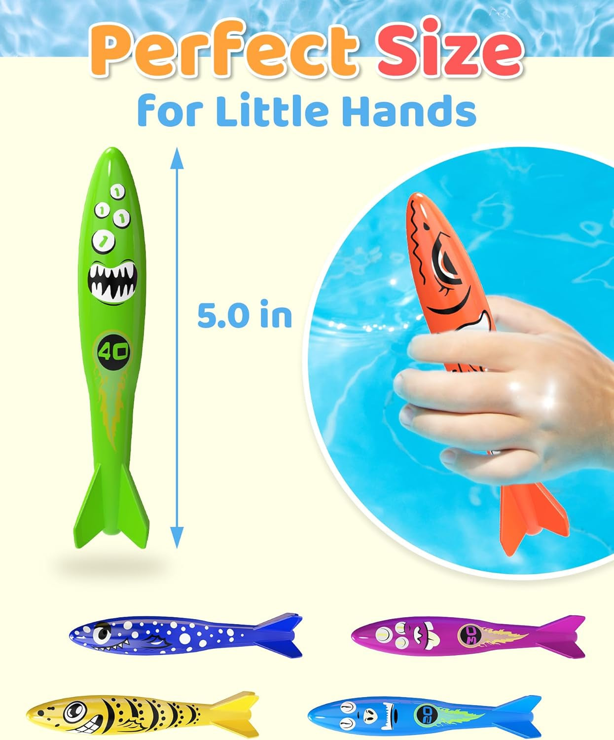 Pool Toys for Kids Ages 4-8, 8 Pcs Diving Toys for Pool for Kids, Summer Swimming Pool Toys, Pool Sinking Torpedoes Toys, Dive Toys for Kids Ages 4-8 8-12