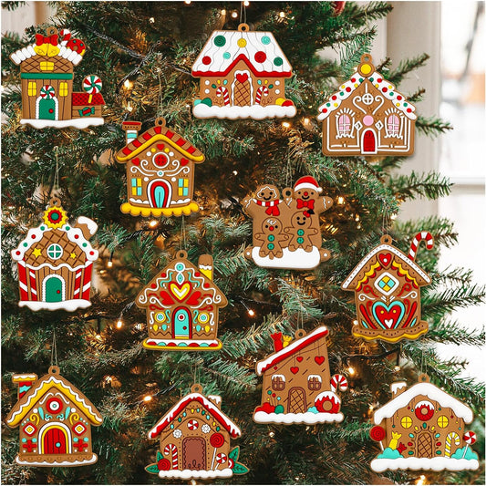 Gingerbread House Ornaments Christmas Tree Decoration - 12Pcs Gingerbread House Christmas Decorations Hanging Ornaments for Holiday Christmas Tree Home Decor