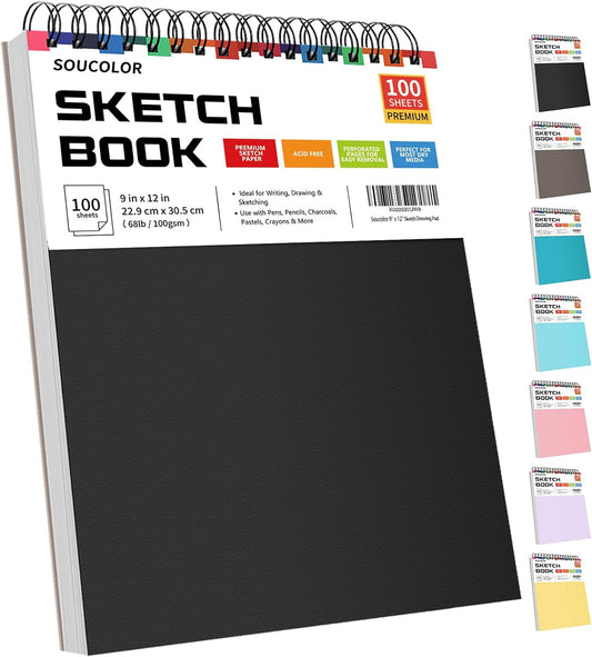 9" X 12" Sketch Book, 1-Pack 100 Sheets Spiral Bound Art Sketchbook, (68Lb/100Gsm) Acid Free Artist Drawing Book Paper Painting Sketching Pad for Kids Students Adults Beginners