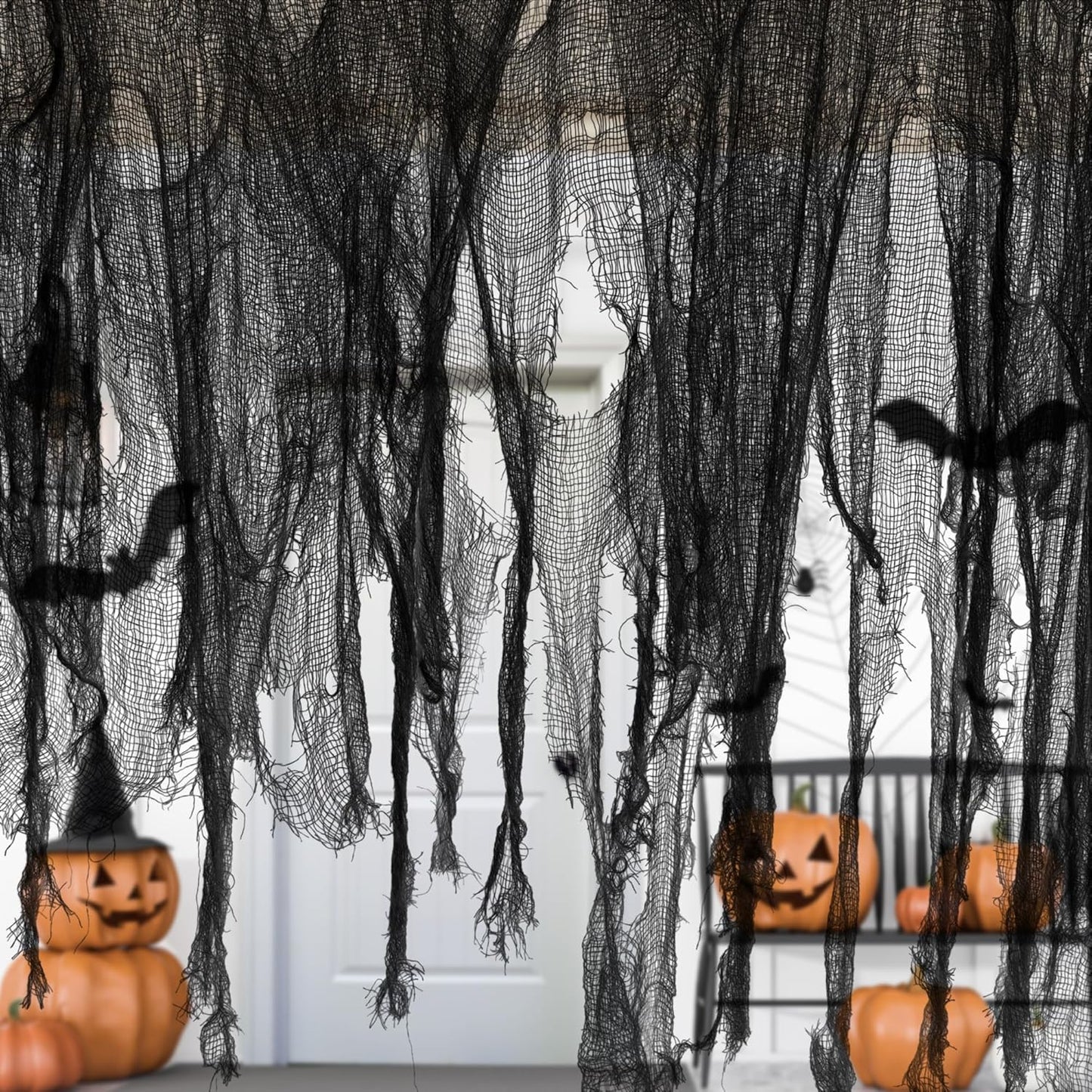 400 X 78.7 Inch Halloween Creepy Cloth - Black Large Size Halloween Scary Spooky Cloth - Windows Doorways Cover Gauze for Halloween Party Haunted House Decorations
