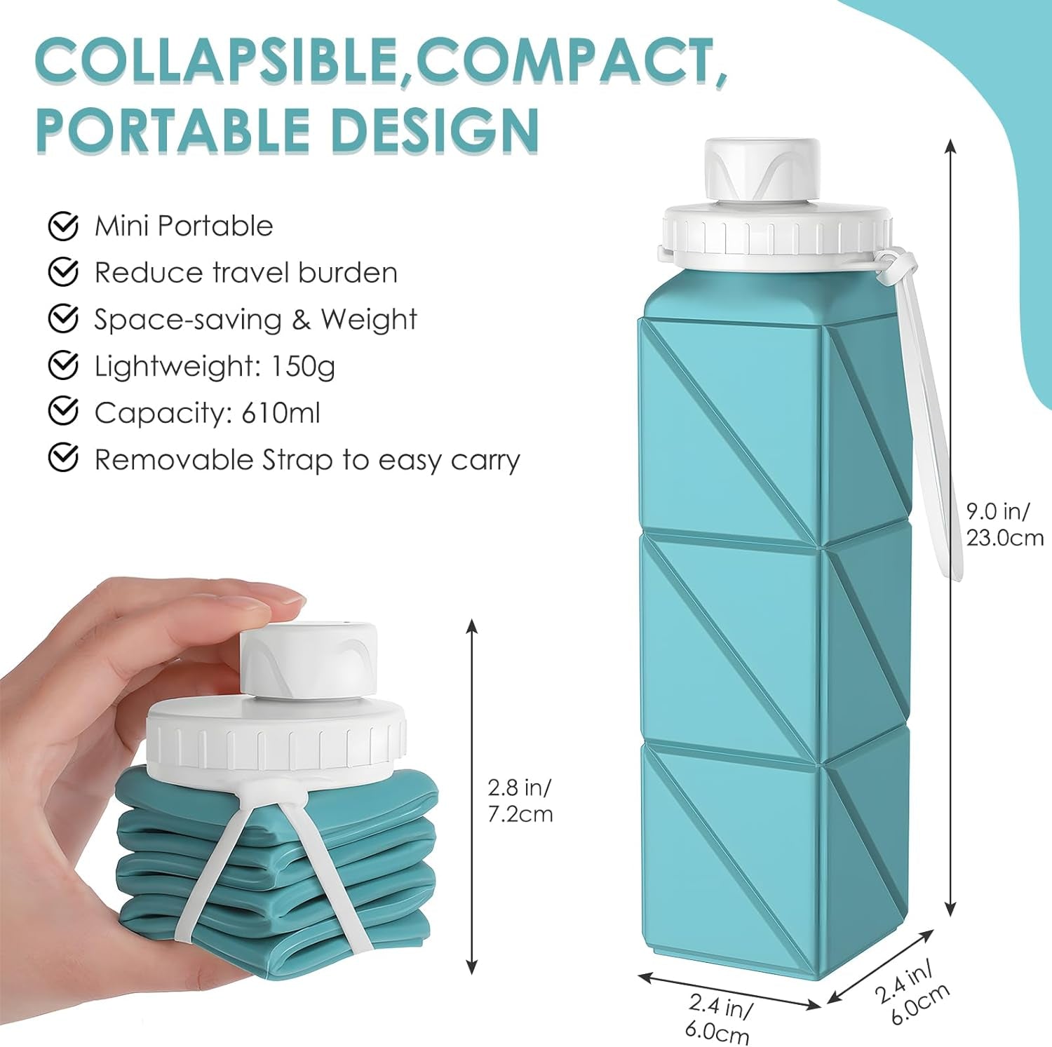 Collapsible Water Bottles Food-Grade Bpa-Free Silicone Travel Bottles Leakproof Foldable Water Bottle 610Ml for Travel Gym Hiking Camping Running Sport Lightweight Portable Water Bottle