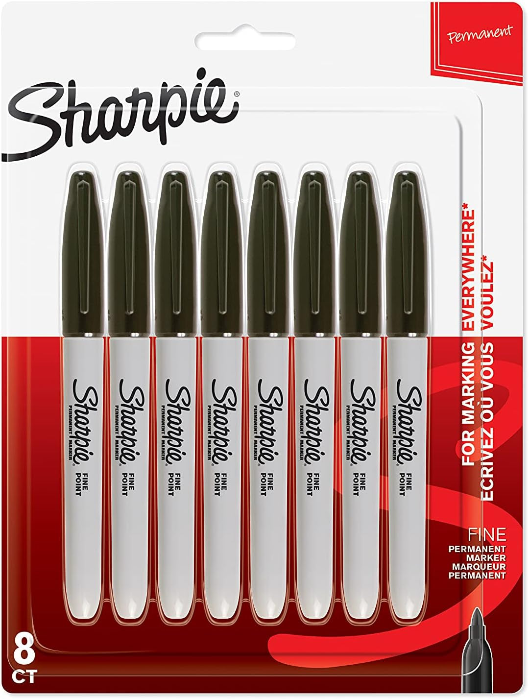 Fine Tip Permanent Marker - Black (Pack of 8)