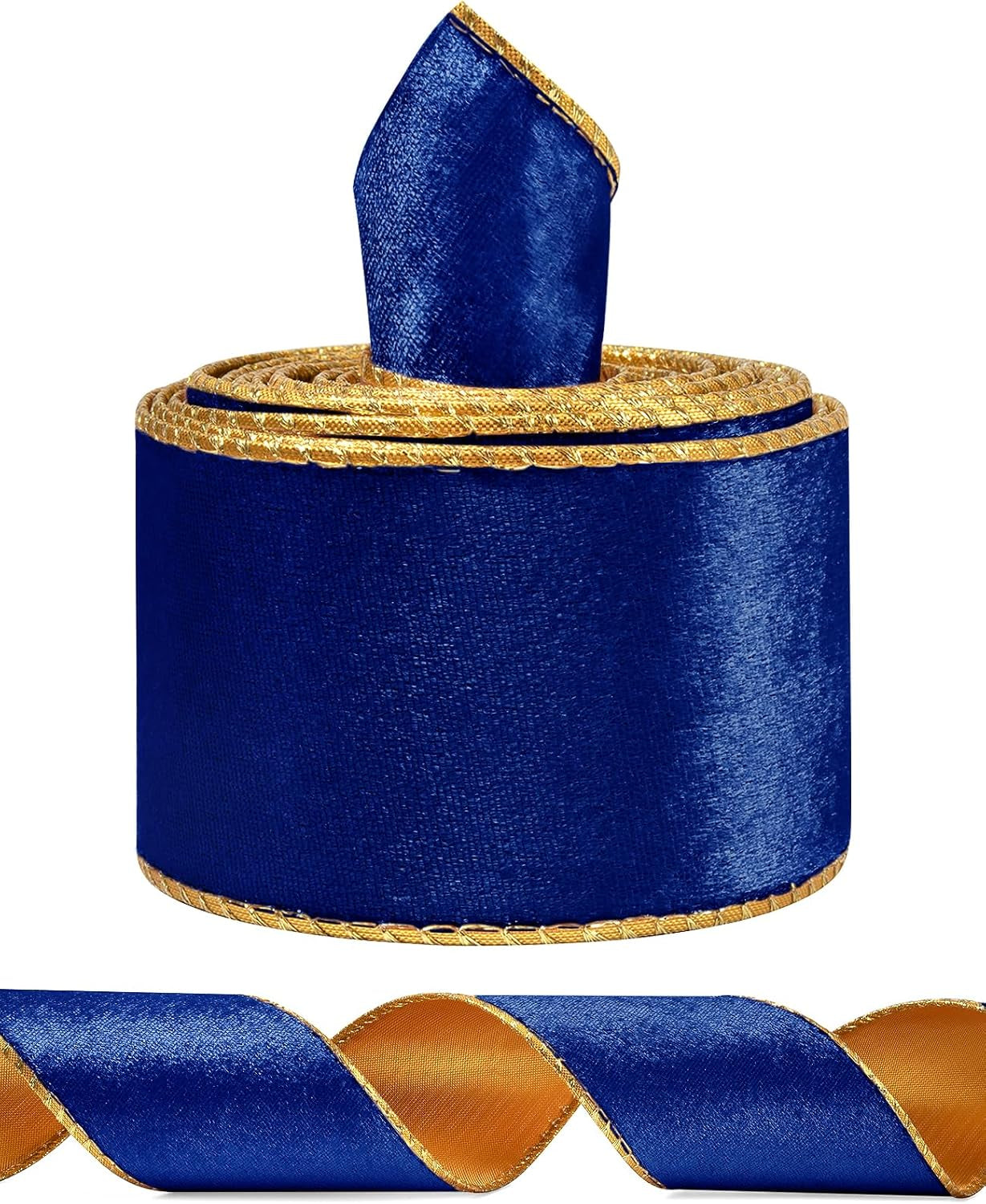 Blue Wide Velvet Ribbon Wired for Christmas Tree, Garland, Wreath, 2.5 Inch 5 Yards