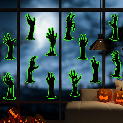 Glow in the Dark Halloween Hand Window Clings Luminous Halloween Hand Stickers Removable Halloween Window Decor for Scary Halloween Themed Party Decorations