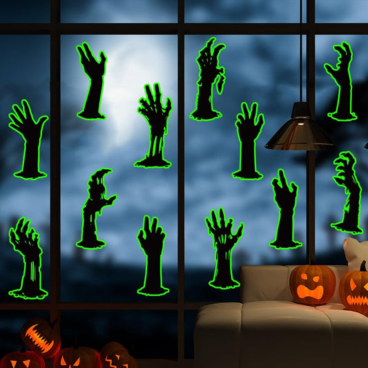 Glow in the Dark Halloween Hand Window Clings Luminous Halloween Hand Stickers Removable Halloween Window Decor for Scary Halloween Themed Party Decorations