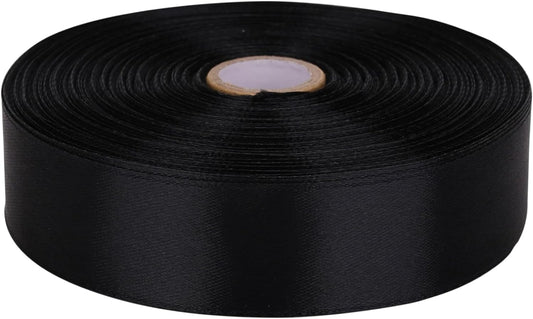 1 Inch Black Satin Ribbon 50 Yards Solid Fabric Ribbons Roll for Wedding Invitations, Bridal Bouquets, Sewing, Party Decorations, Gift Wrapping and More