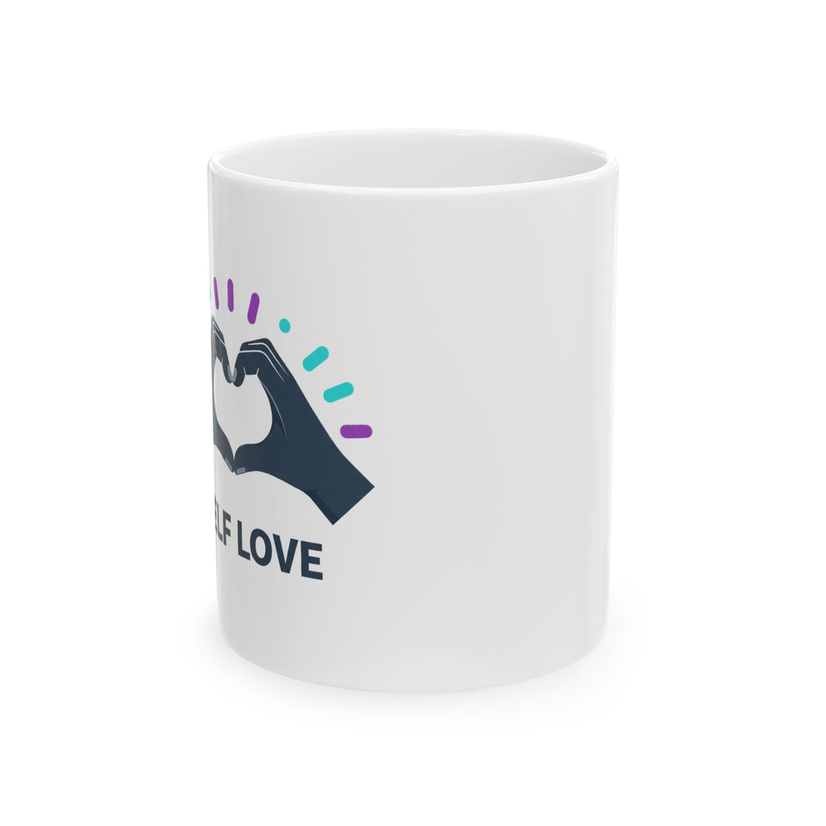 Heart Hands Self Line Art | 11oz Ceramic Coffee Mug for Self Love | Galentine’s, Friends & Family Gift | Minimal Y2K Valentine