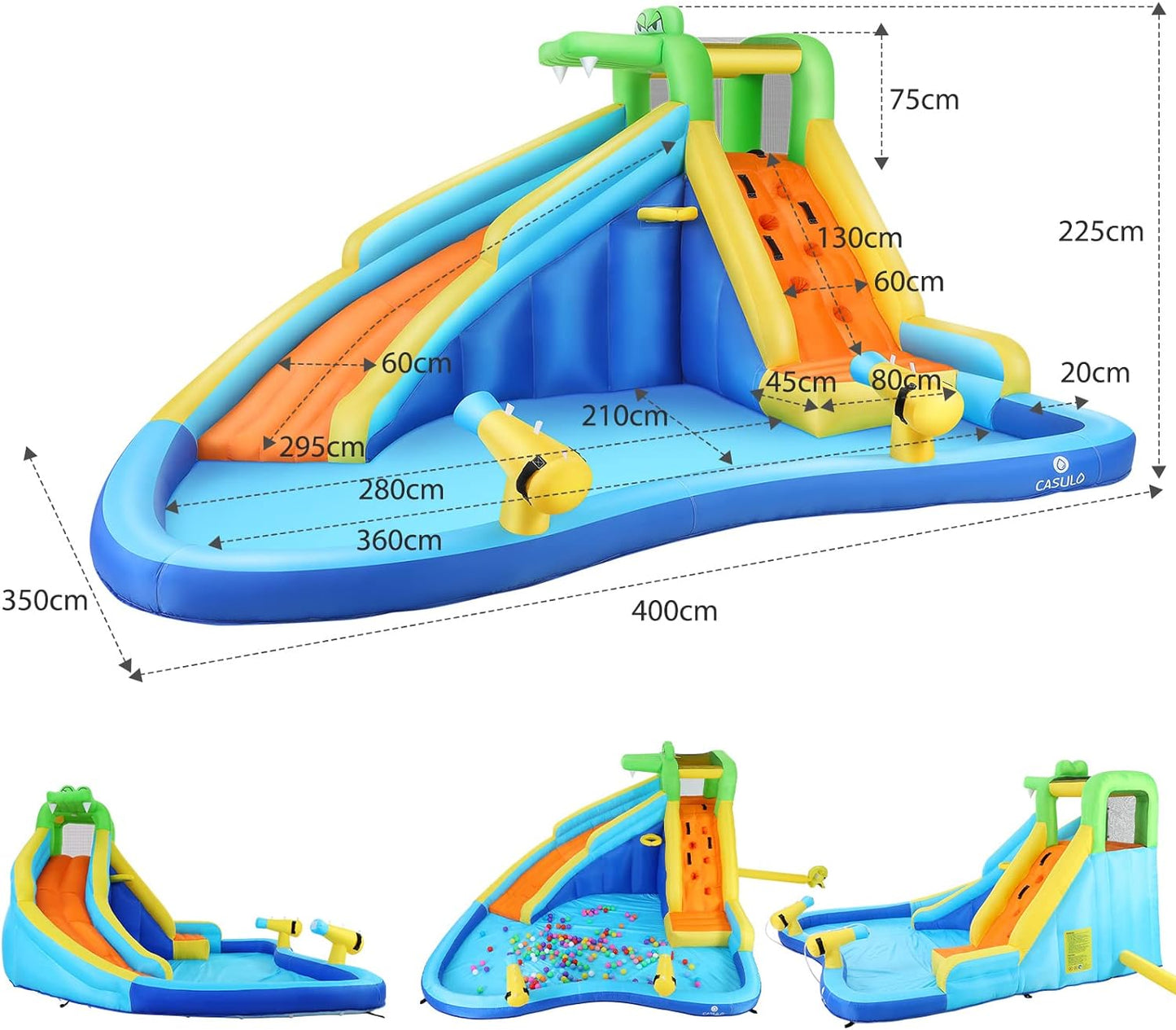 Inflatable Water Slide, 6 in 1 Outdoor Inflatable Water Park with Climbing, Basketball Rim, Splash Pool, Water Cannon, Blow up Water Slides for Kids Backyard