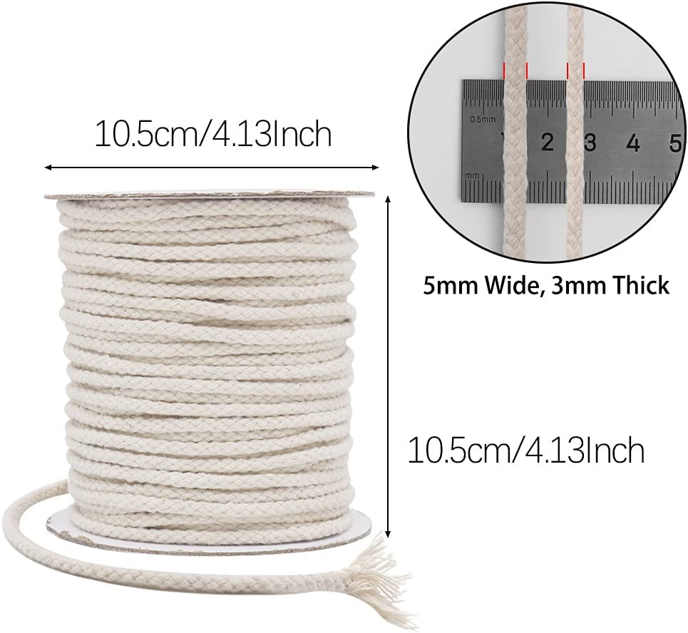 5Mm Macrame Cord, 165Feet Braided Cotton Rope Thick Craft Twine for Macrame Plant Hangers, Wall Hangings, Drawstrings, Dream Catchers, DIY Crafts (Beige)