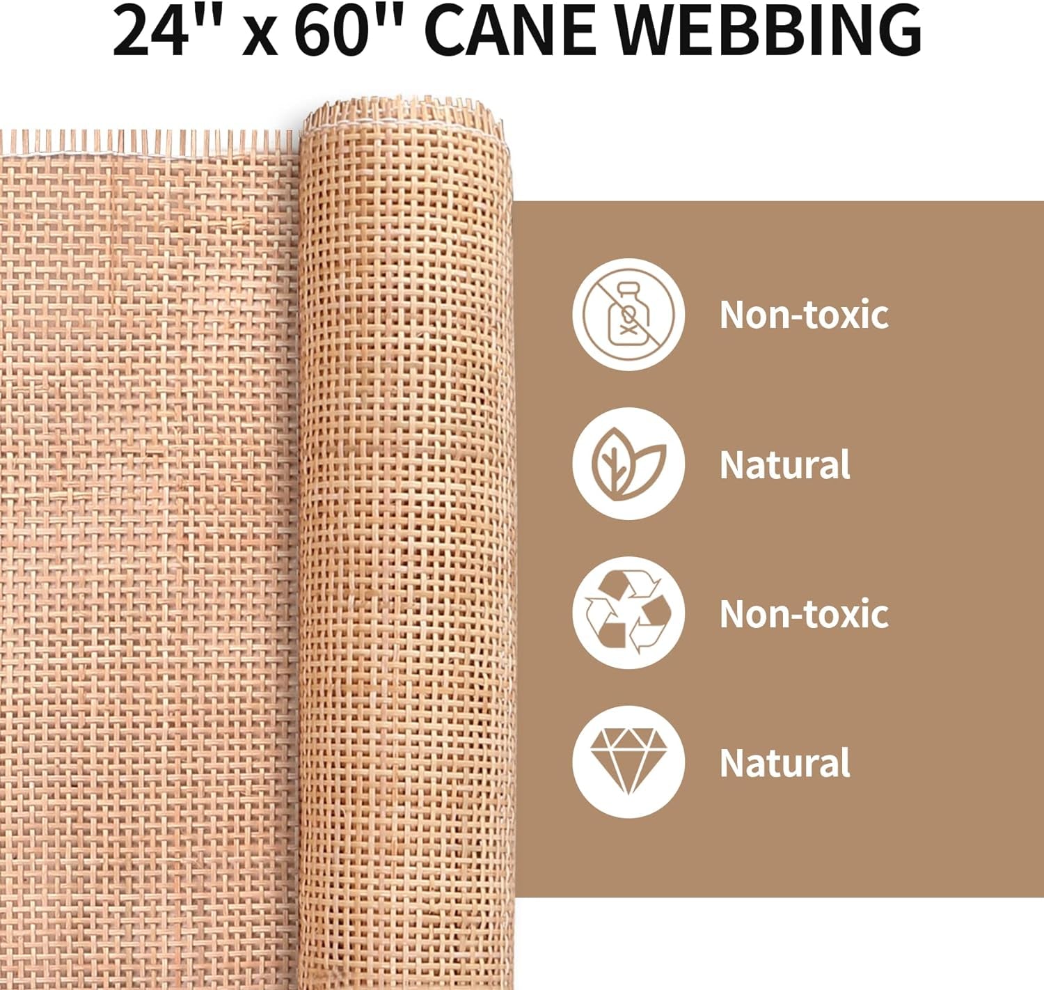 24" Width Natural Square Cane Webbing 5Feet, Rattan Webbing Roll for Caning Projects, Woven Open Mesh Cane for Furniture, Chair, Cabinet, Ceiling, Bed