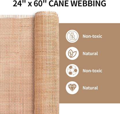 24" Width Natural Square Cane Webbing 5Feet, Rattan Webbing Roll for Caning Projects, Woven Open Mesh Cane for Furniture, Chair, Cabinet, Ceiling, Bed