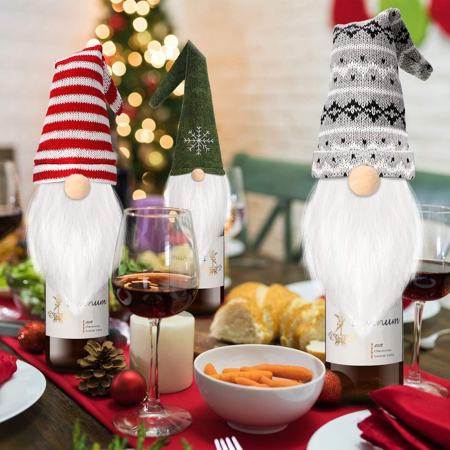 9 Pieces Christmas Gnomes Wine Bottle Topper Cover Swedish Tomte Decorative Wine Bottle Topper Cover for Christmas Decorations (Cute Style)