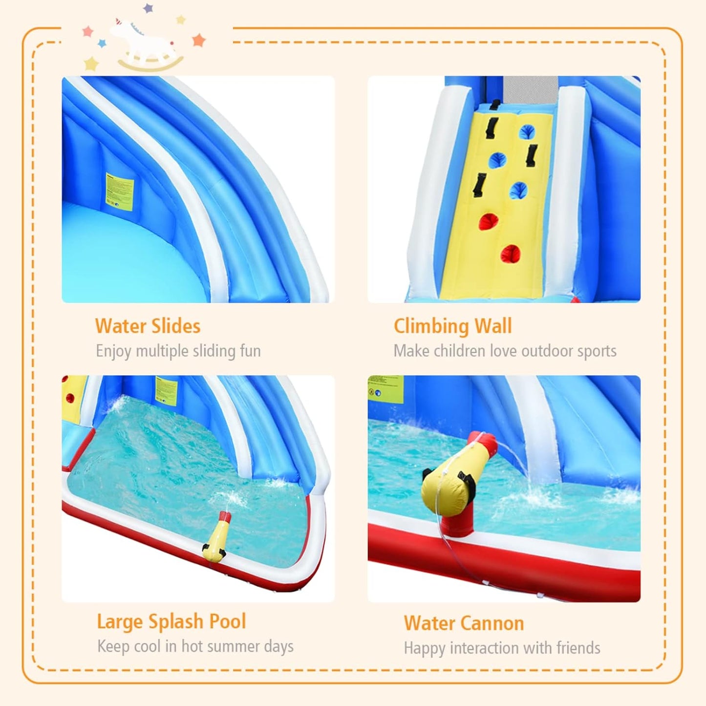 Inflatable Water Slide, Shark Themed Waterslide Park for Kids Backyard Outdoor Fun W/Long Slide, Splashing Pool, 750W Blower, Blow up Water Slides Inflatables for Kids and Adults Party Gifts