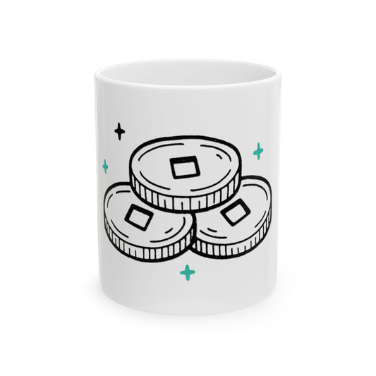 11oz Ceramic Mug, Lucky Coins, Family Gift, Friend Gift