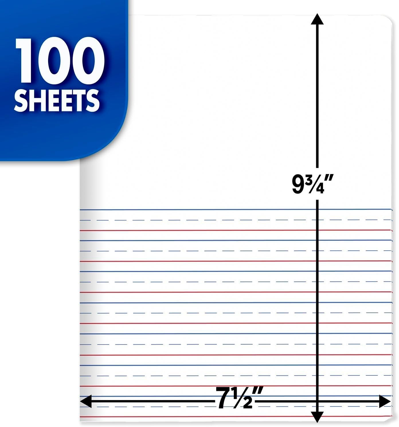 Primary Journal, Half Page Ruled, Grades K-2, 7 1/2" X 9 3/4", 100 Sheets, 1 Count, Color Will Vary (10297)