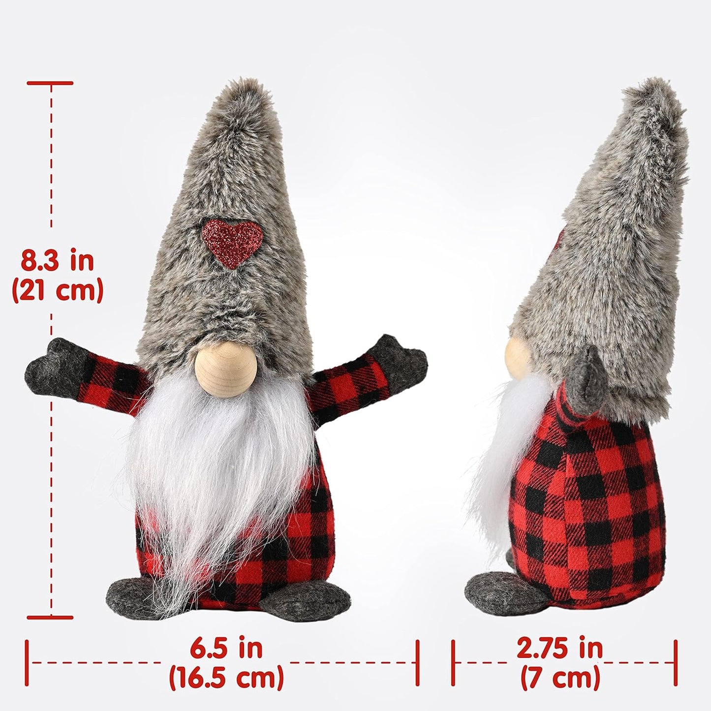 Christmas Gnomes Decorations, 2PCS Handmade Swedish Tomte Xmas Gnomes Plush Ornaments, Scandinavian Santa Figurines with Buffalo Plaid, Elf Doll Christmas Table Home Decorations Gift