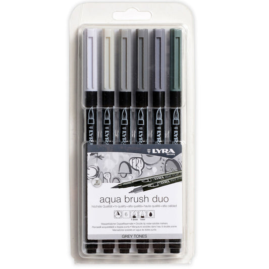 Aqua Brush Duo Dual Tip Marker Set, Gray Assorted Colors, 6 Pieces
