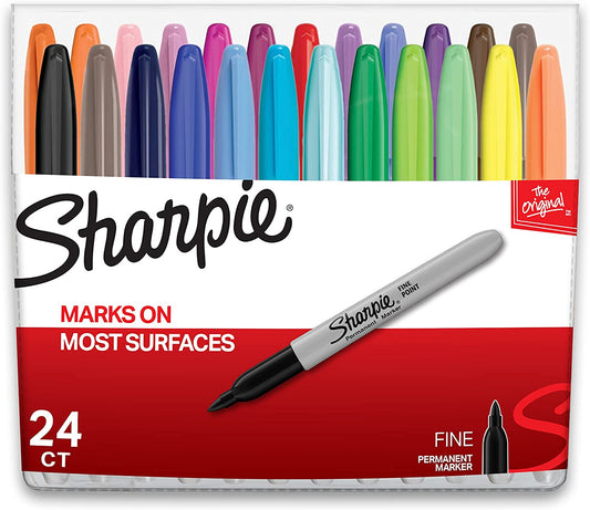 Permanent Markers, Fine Point, Assorted Colors, 24 Count