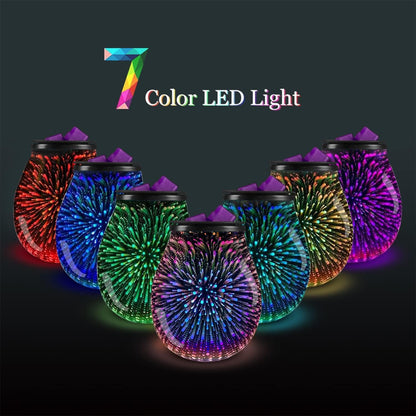 3D Glass Fireworks Electric Wax Melt Warmer with PTC Heating Plate 7 Colors LED Changing Light Wax Burner Melter Fragrance Warmer for Home (3D)