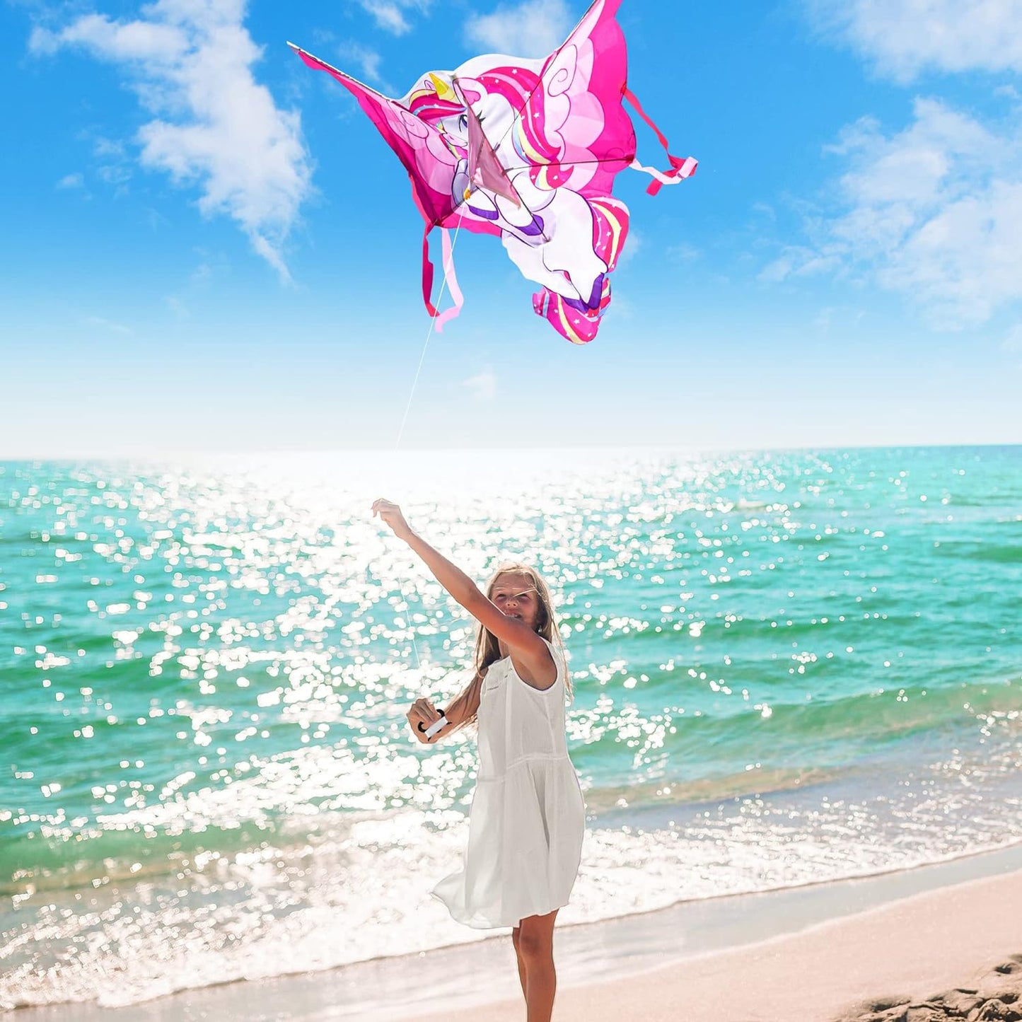 43.3'' Giant Unicorn Kite Easy to Fly Huge Kites for Kids and Adults with 262.5 Ft Kite String, Large Beach Kite for Outdoor Games and Activities