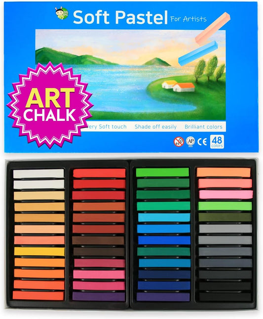 Soft Chalk Pastels, 48 Assorted Colors Non Toxic Art Supplies, Square Charcoal, Drawing Media for Artist Stick Pastel for Professional, Kids, Beauty Nail Art, Pan Chalk Pastels