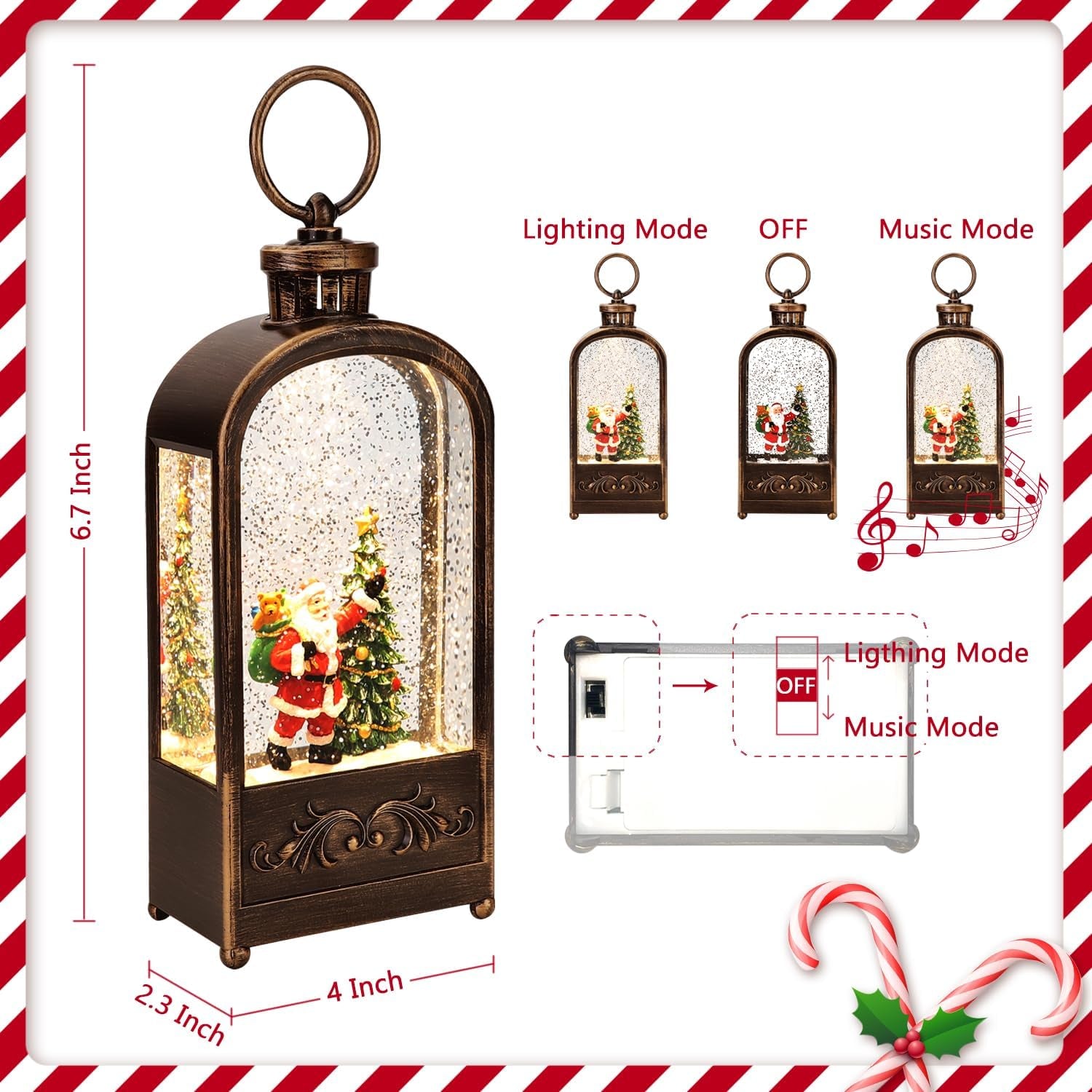 Christmas Musical Snow Globe Christmas Lantern Christmas Snow Globes,Snow Globe USB & Battery Powered Singing Glitter Lantern Christmas Home Decoration,Christmas Decorations Gifts (Santa Claus)